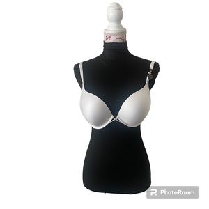Victoria's Secret Bombshell Push Up Plunge Add-2 Cups Smooth Bra 34D White NWT